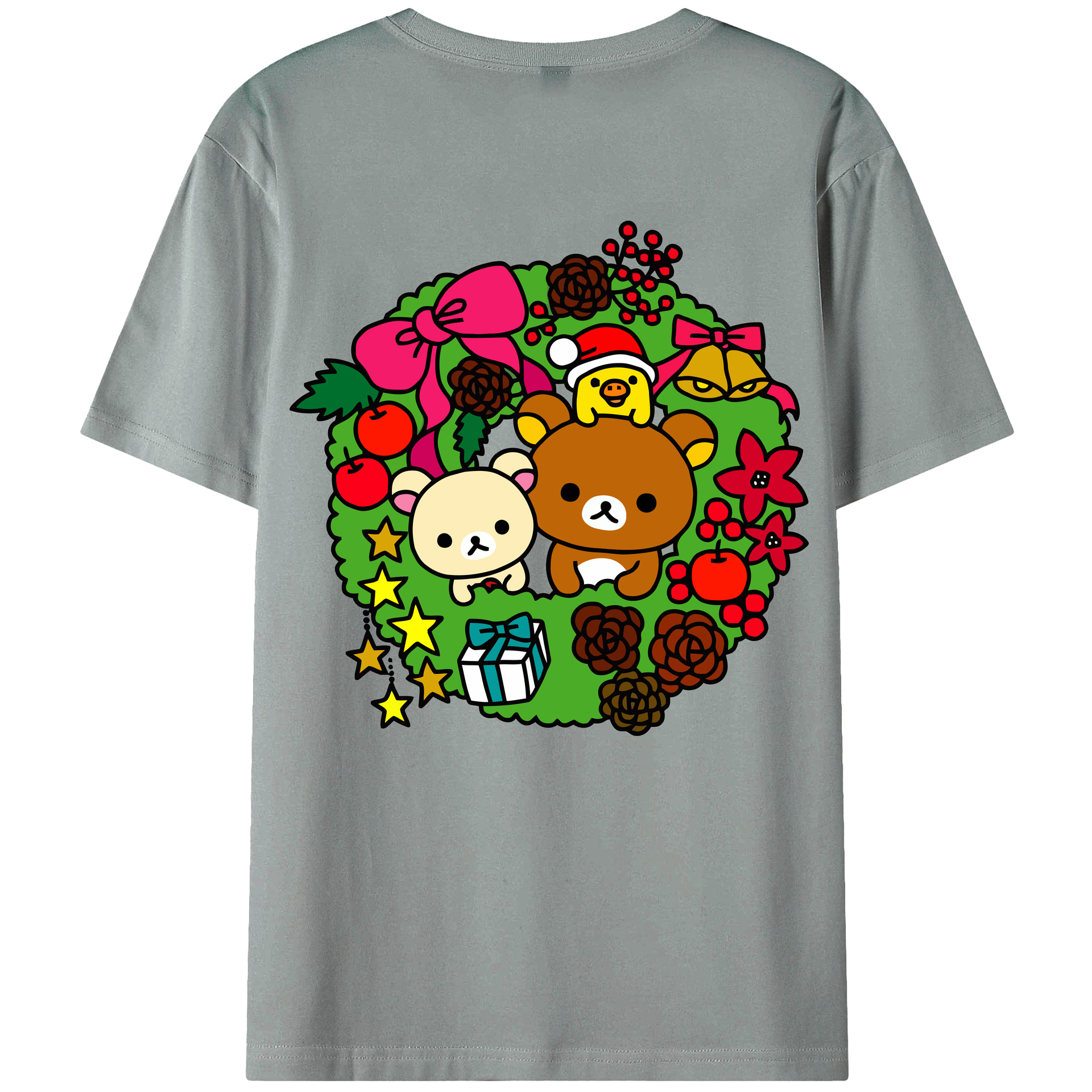 （画像用） リラックマ リラックマ キイロイトリ Rilakkuma Korilakkuma Kiiroitori 綿100％ メンズ半袖Tシャツ（バックプリント） 通気性